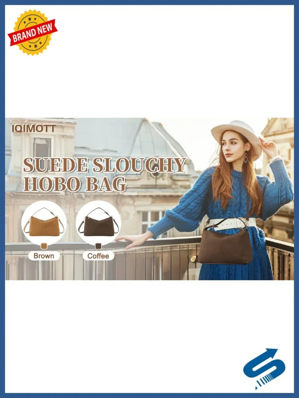 Brown Suede Leather Hobo Tote Crossbody Bag with Zipper